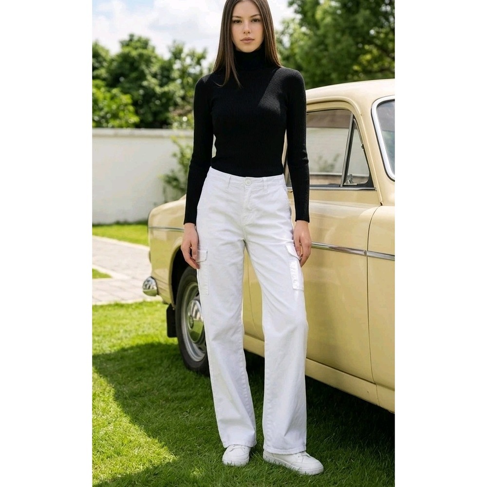 LAgence Channing White Straight Leg Cargo Pants Sz 29 High Rise Stretch Utility